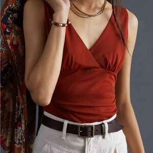 Anthropologie Terracotta V-Neck Top